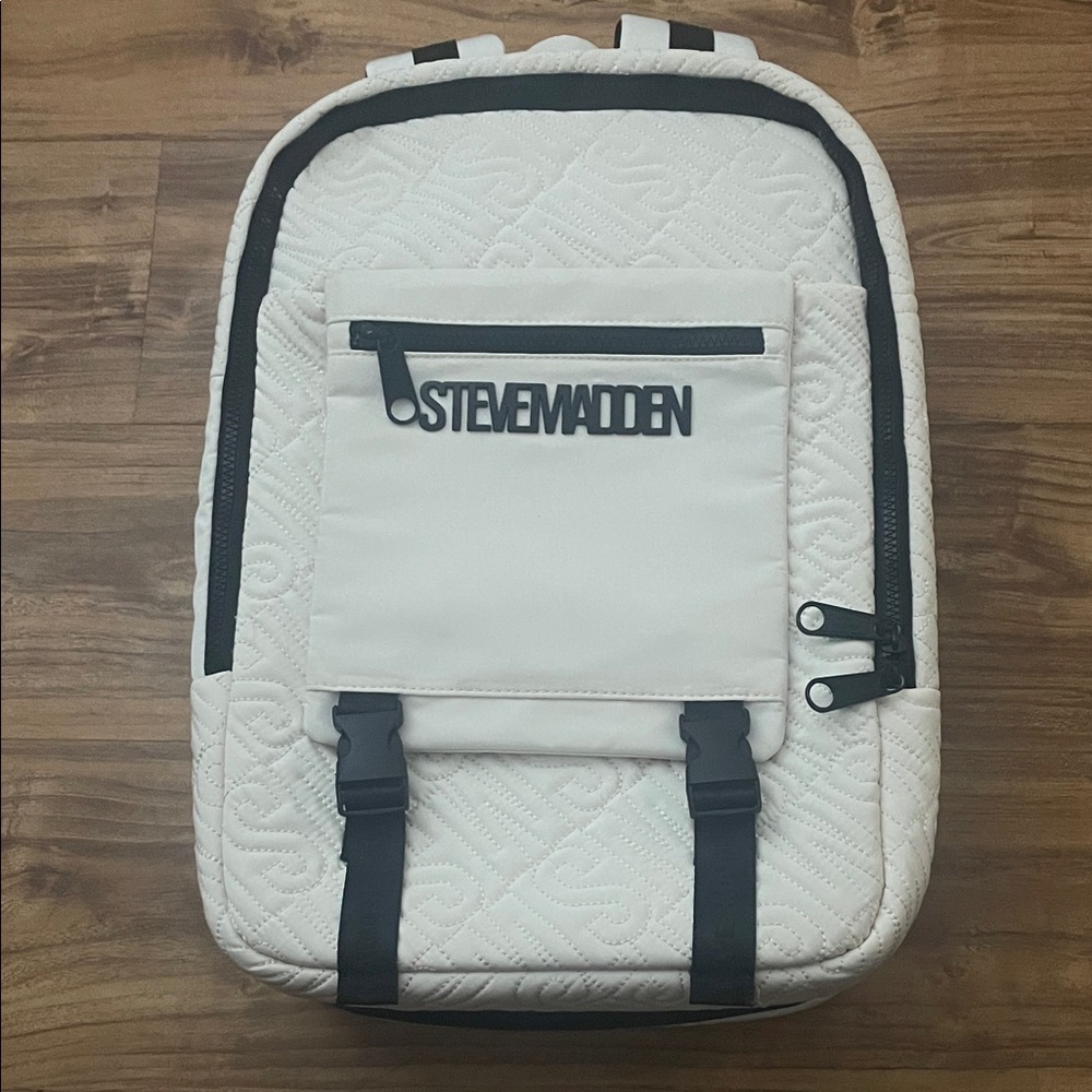 Steve Madden Quilted White and Black Backpack